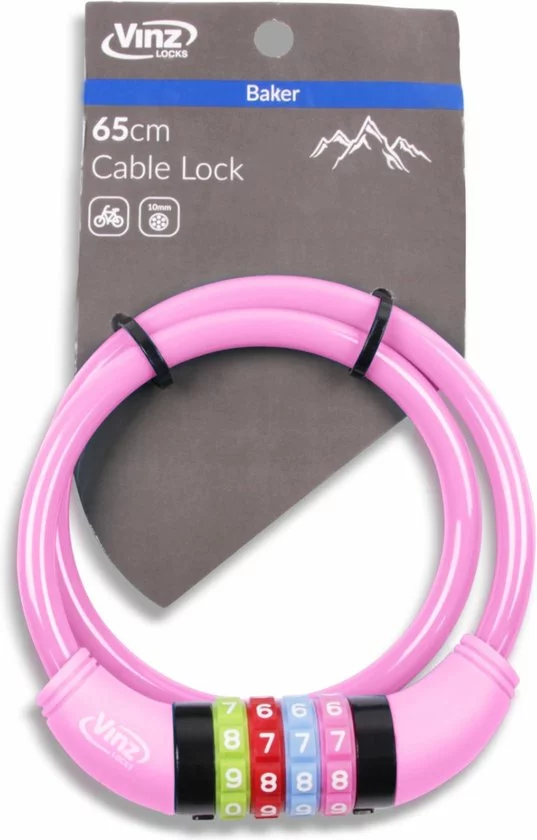VINZ Baker Kinderfiets Kabelslot / Combinatieslot / Cijferslot Roze 10mm - 65cm 4 VINZ Baker Kinderfiets Kabelslot / Combinatieslot / Cijferslot Roze 10mm - 65cm - Afbeelding 4