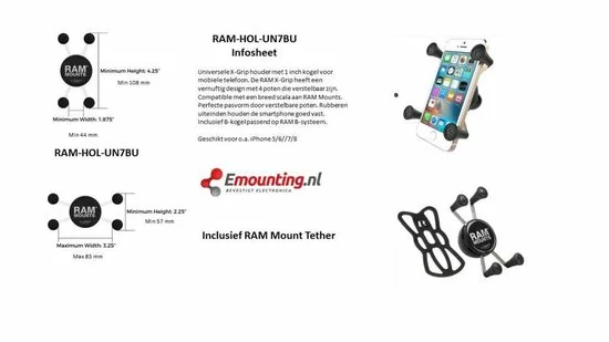 RAM Mount RAM-B-176-A-UN7U Houder Mobiele Telefoon/Smartphone Zwart Actieve Houder 12 RAM Mount RAM-B-176-A-UN7U Houder Mobiele Telefoon/Smartphone Zwart Actieve Houder - Afbeelding 12