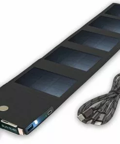 Sunslice Solar Draagbare Powerbank Met Zonnepanelen, SunPower Technologie, Handig Om GMS's Op Te Laden, Licht Voor O.a. Lange Trektochten, Zakformaat, Compatibel Met IPhone, Samsung, Huawei, Zwart