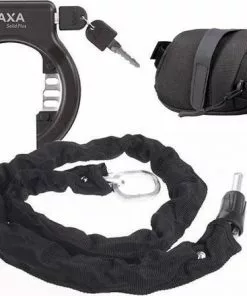 AXA Solid Plus ART2 Fietsslot Met 100cm Insteekketting Set Met Opbergtas - Zadeltas Ketting Slot Zwart