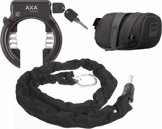 AXA Solid Plus ART2 Fietsslot Met 100cm Insteekketting Set Met Opbergtas - Zadeltas Ketting Slot Zwart 1 AXA Solid Plus ART2 Fietsslot Met 100cm Insteekketting Set Met Opbergtas - Zadeltas Ketting Slot Zwart