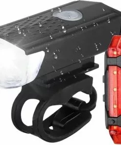 Merkloos LED Fietsverlichting Set - USB Oplaadbaar - IPX6 Waterdicht - Voor- En Achterlicht