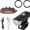 Shopdomain Waterdicht Fiets Lamp LED-Fietsverlichting Set-Voorlicht En Achterlicht-Oplaadbare USB Fietslamp Met Adapter-waarschuwing Licht