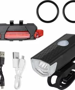 Shopdomain Waterdicht Fiets Lamp LED-Fietsverlichting Set-Voorlicht En Achterlicht-Oplaadbare USB Fietslamp Met Adapter-waarschuwing Licht