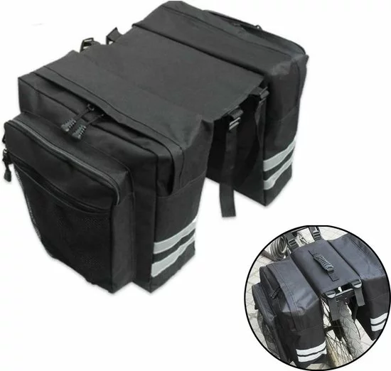 Merkloos Dubbele Fietstas - Zwart - Ruim - Met Rits 3 Merkloos Dubbele Fietstas - Zwart - Ruim - Met Rits - Afbeelding 3