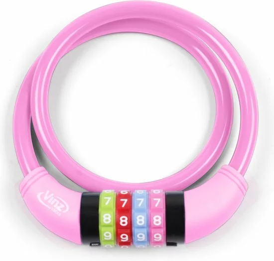 VINZ Baker Kinderfiets Kabelslot / Combinatieslot / Cijferslot Roze 10mm - 65cm 2 VINZ Baker Kinderfiets Kabelslot / Combinatieslot / Cijferslot Roze 10mm - 65cm - Afbeelding 2