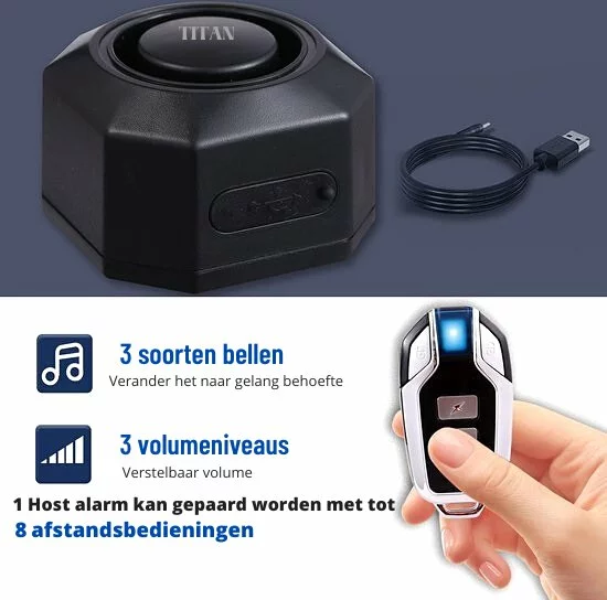 Titan Fietsalarm (2022 Model ) - Fietsalarm - Fietsslot Met Alarm - Alarm Met Afstandsbediening 2 Titan Fietsalarm (2022 Model ) - Fietsalarm - Fietsslot Met Alarm - Alarm Met Afstandsbediening - Afbeelding 2