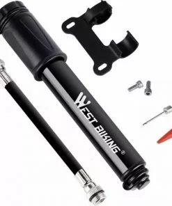West Biking Minipomp - 7 Bar - Compacte Pomp - Fiets Pomp - Ballen Pomp - Presta/Schrader/Dunlop Ventiel - Inclusief Naaldventiel - Zwart