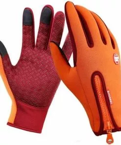 Merkloos Fiets Handschoenen - Oranje - Met Ritssluiting - Racefiets - Mountainbike - Winter - Maat M