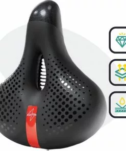 Voltano Pro Gel Fietszadel Met Uitsparing Zwart / Rood Unisex - Ergonomisch Gevormd - Elastomeer Vering -Fietsen-accessoires Verkoopwinkel 550x570 3