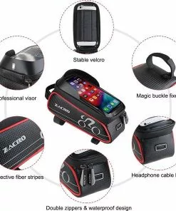 Zacro Fietstas Frame Telefoonhouder Fiets- MTB Zadeltas Racefiets Elektrische Fietsen Mountainbike- Tot 6.1 Inch - Zwart Met Rood -Fietsen-accessoires Verkoopwinkel 550x592 1