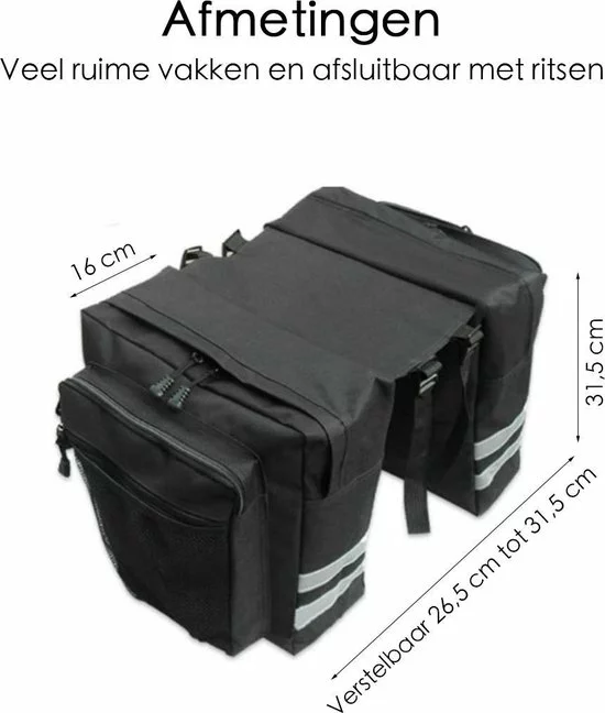 Merkloos Dubbele Fietstas - Zwart - Ruim - Met Rits 6 Merkloos Dubbele Fietstas - Zwart - Ruim - Met Rits - Afbeelding 6